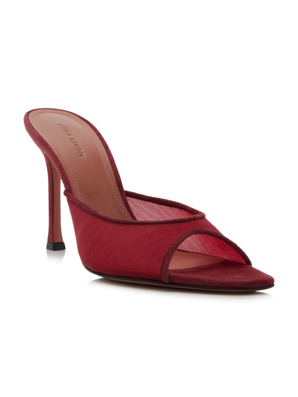 Amina Muaddi Women's Ruby Red Open-Toe Mesh & Suede Stiletto Mule